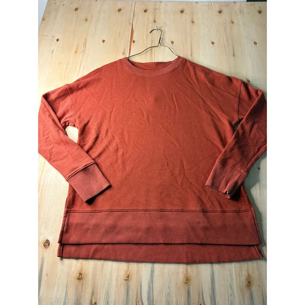 Time and Tru Womens Clay Orange Oversized Crewneck Sweatshirt High Low Hem S 4-6